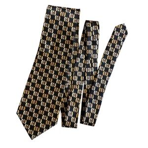 Chaps Ralph Lauren 100% Silk Tie | Black Gold Geometric | 4” x 60”